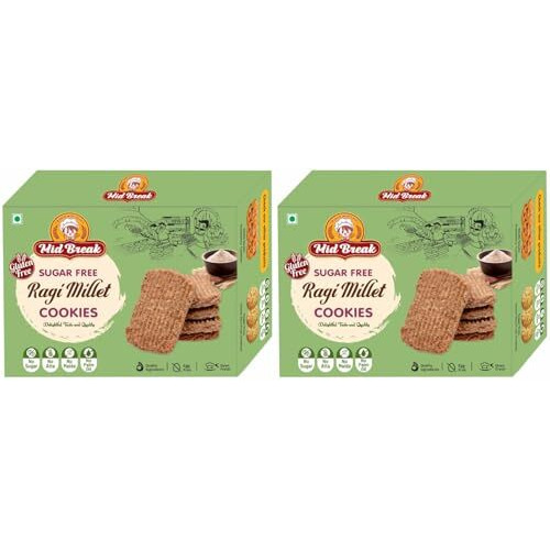 Midbreak Sugar Free Ragi Atta (Finger Millet) Cookies - Gluten-Free, No Sugar, Made With Butter - Healthy, Nutritious, And Delicious | Pack Of 2 | 400G