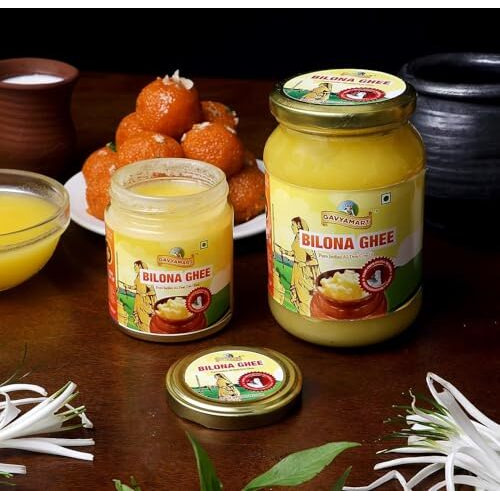 Gavyamart Ghee In Pantry, Bilona Ghee 100% Fresh Pure Desi Kankrej Organic Non-Gmo Cow Ghee-Made Using Traditional Bilona Method - Glass Jar Pack 500Ml