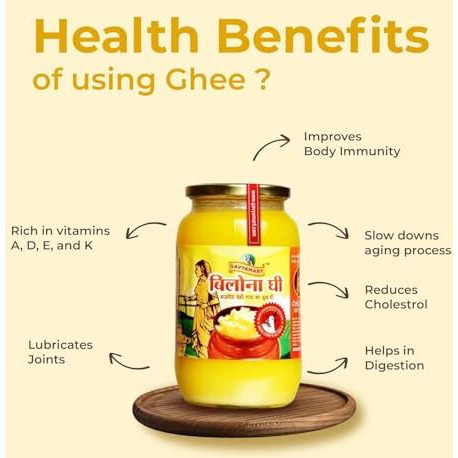 Gavyamart Ghee In Pantry, Bilona Ghee 100% Fresh Pure Desi Kankrej Organic Non-Gmo Cow Ghee-Made Using Traditional Bilona Method - Glass Jar Pack 500Ml