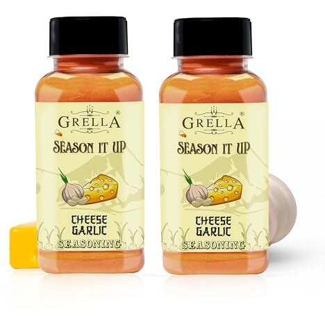 Grella Cheese Garlic Seasoning Powder|125 Gms X 2|For Popcorn,Nachos,Pasta,Fries,Dips&Other Snacks By-Season It Up,Theater Cheese Popcorn Powder|Garlic Cheddar Cheese Powder (Pack Of 2)