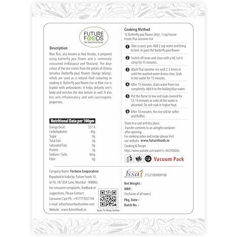 Future Foods Premium Thai, Jasmine Blue Rice|Short Grain|Healthy & Rich In Antioxidants|Sugar-Free & Gluten Free|Cholesterol & Fat-Free|Supports Digestion|Easy To Cook (Pack Of 2, 450 Gram)