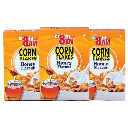 800 Am Corn Flakes Honey 300 Gram (Pack Of 3), Golden Corns & Honey, No Cholesterol, Trans Fat, Artificial Additives, Iron & Calcium, Crunchy & Nutritious Whole Grain Breakfast Cereal