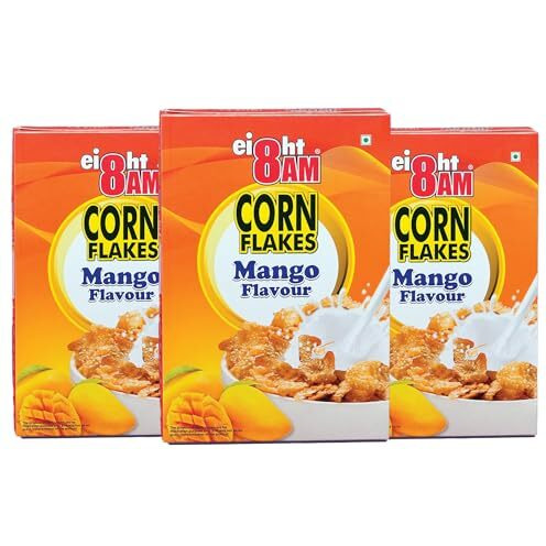 800 Am Corn Flakes Mango 300 Gram (Pack Of 3), Golden Corns & Mango, No Cholesterol, Trans Fat, Artificial Additives, Iron & Calcium, Crunchy & Nutritious Whole Grain Breakfast Cereal