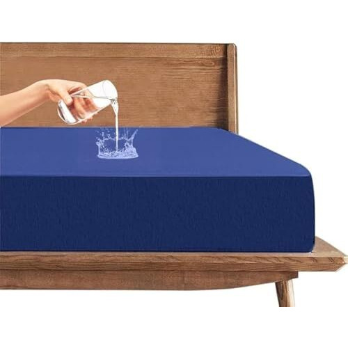 Trance Cotton Feel Terry Ultra Soft Waterproof Mattress Protector | Breathable - Hypoallergenic Mattresses Cover (75X72 Inch | 6.25X6 Feet, Classic Blue - Pack Of 1)