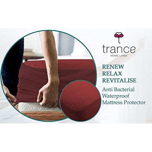Trance Cotton Feel Terry Ultra Soft Waterproof Small | Diwan Single Size Mattress Protector | Breathable - Hypoallergenic Bed Protector (72X30 Inch | 6X2.5 Feet, Maroon - Pack Of 1)