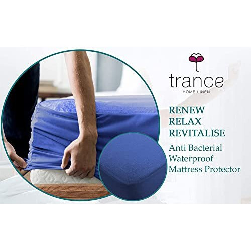 Trance Cotton Feel Terry Ultra Soft Waterproof Mattress Protector |Hypoallergenic Mattresses Cover (75X60 Inch | 6.25X5 Feet, Classic Blue - Pack Of 1)