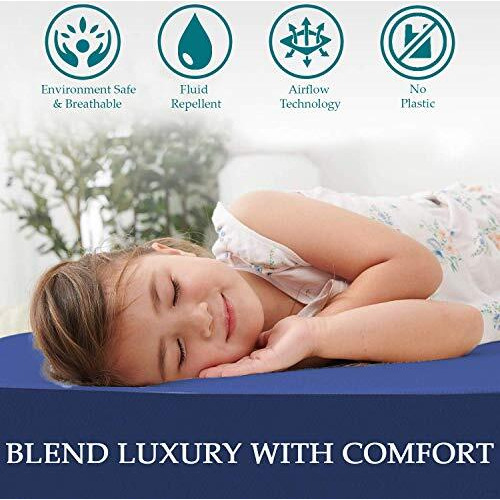 Trance Cotton Feel Terry Ultra Soft Waterproof Mattress Protector |Hypoallergenic Mattresses Cover (75X60 Inch | 6.25X5 Feet, Classic Blue - Pack Of 1)