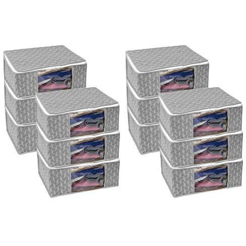 Homestrap Set Of 12 Non-Woven Printed Saree Cover/Cloth Storage/Organizer With Transparent Window(Grey)(Featured On Shark Tank),33 Cm,22 Cm