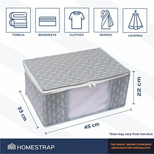 Homestrap Set Of 12 Non-Woven Printed Saree Cover/Cloth Storage/Organizer With Transparent Window(Grey)(Featured On Shark Tank),33 Cm,22 Cm
