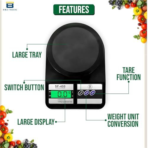 Btag Digital Kitchen Food Weighing Scale For Healthy Living, Home Baking, Fitness & Balanced Diet. | Weighing Scale With Digital Display Sf 400 10Kg X 1Gms (Sf-400_Blk)