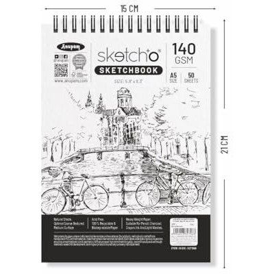 Anupam Sketch-O Sketchbook A5 | 50 Sheets 100 Pages | 140Gsm | Durable Acid Free Drawing Paper | Top Spiral-Bound Sketchpad For Artists & Professionals For Marker Colored Pencil Charcoal Pastels (Set Of 2)