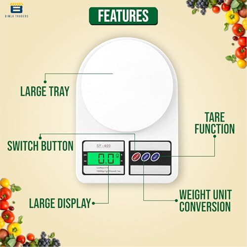 Btag Digital Kitchen Food Weighing Scale For Healthy Living, Home Baking, Cooking, Fitness & Balanced Diet. | Weighing Scale With Digital Display Sf 400 10Kg X 1Gms (Sf_400_Wht)