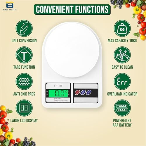 Btag Digital Kitchen Food Weighing Scale For Healthy Living, Home Baking, Cooking, Fitness & Balanced Diet. | Weighing Scale With Digital Display Sf 400 10Kg X 1Gms (Sf_400_Wht)