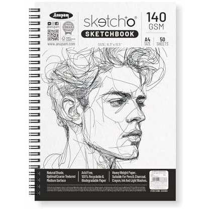 Anupam Sketch-O Sketchbook A4 | 50 Sheets 100 Pages | 140Gsm | Durable Acid Free Drawing Paper |Side Spiral-Bound Sketchpad For Artists Kids & Professionals For Marker Colored Pencil Charcoal