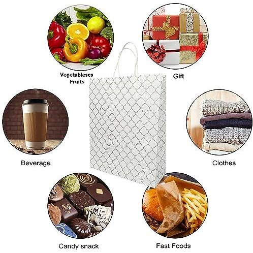 Aakriti Craft Paper Bags, Carry Bag For Wedding Party Craft Retail Packaging, Recycled Twist Handles Colorful White Gift Bags Shopping Bags | Small Size 10 X 8 X 3 Inch (10 Pcs)