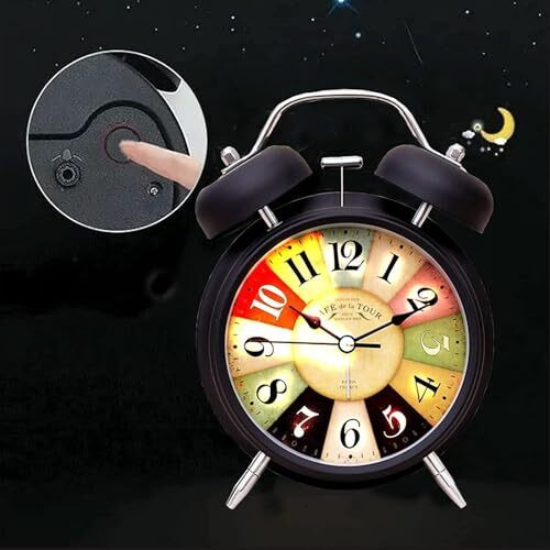 Aerys Vintage Twin Bell Alarm Clock, Analog Display, Night Led Light, Extra Loud Heavy Ringer, Table Clock For Students And Kids Bedroom (Black, 12 Cm)