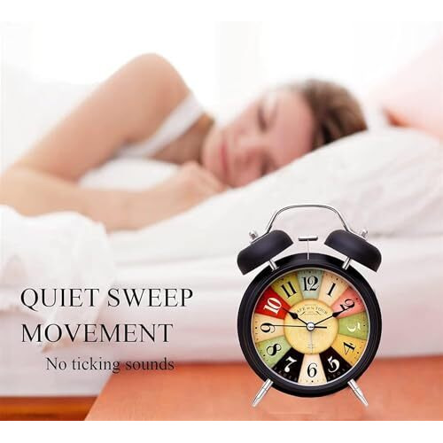 Aerys Vintage Twin Bell Alarm Clock, Analog Display, Night Led Light, Extra Loud Heavy Ringer, Table Clock For Students And Kids Bedroom (Black, 12 Cm)