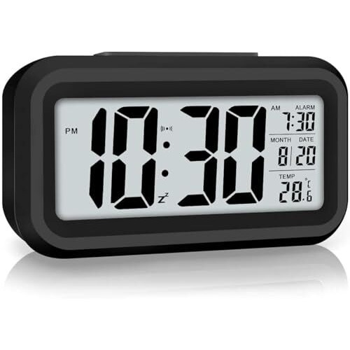 Aerys Digital Alarm Clock With Automatic Sensor, Date And Temperature Display, Table Clock For Students, Home, Office, Corporate Use (Black Digital)