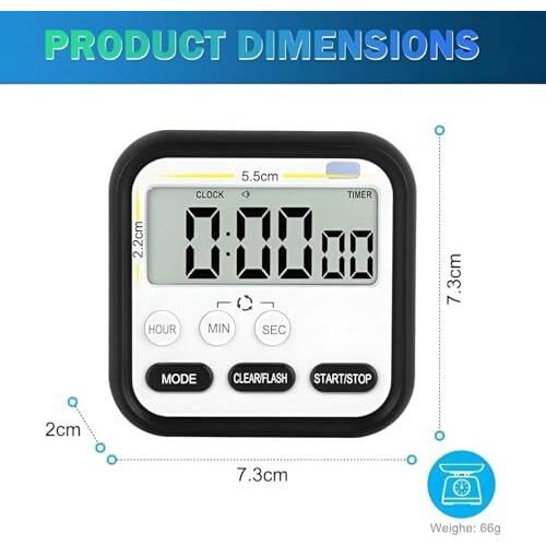 Aerys Digital Kitchen Timer And Stopwatch, Large Lcd Display, 24-Hour Countdown, Loud Alarm, Magnetic Back, Retractable Stand, Flashing Light, For Study, Cooking, Office (Black)