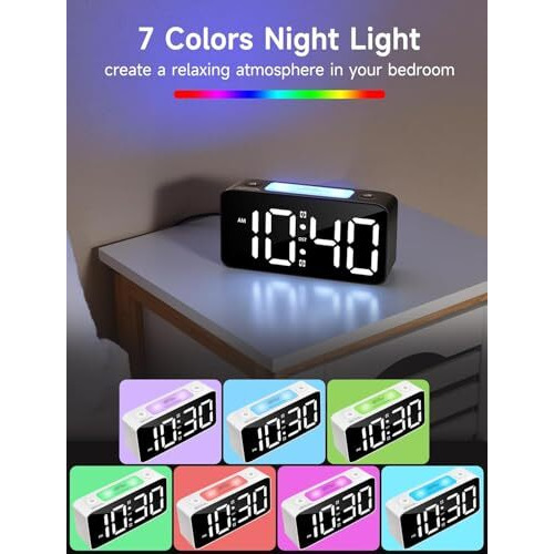 Aerys 9-Inch Digital Alarm Clock, Rgb Color Display, Night Light Dimmer, Usb Ports, Super Loud Alarm For Heavy Sleepers, Table Clock (Rgb Colour)