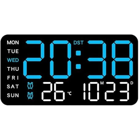 Aerys 9-Inch Digital Alarm Wall Clock, Large Led Display, Adjustable Brightness, 12/24 Hour Format, Date And Temperature Display, Table Clock For Home, Office, Bedroom, Living Room