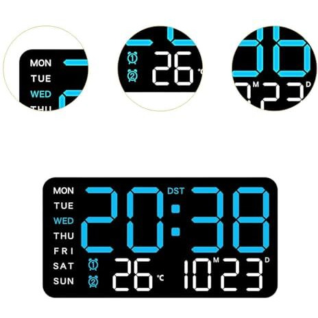 Aerys 9-Inch Digital Alarm Wall Clock, Large Led Display, Adjustable Brightness, 12/24 Hour Format, Date And Temperature Display, Table Clock For Home, Office, Bedroom, Living Room