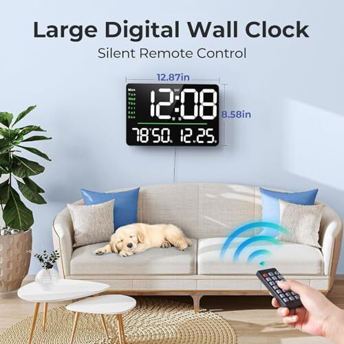 Aerys 16-Inch Digital Wall Clock, Large Led Display With Remote Control, Auto/Custom Dimmer, Temp & Humidity, Dual Alarms, For Living Room, Gym, Garage, Gift For Elderly (Font Colour May Vary)