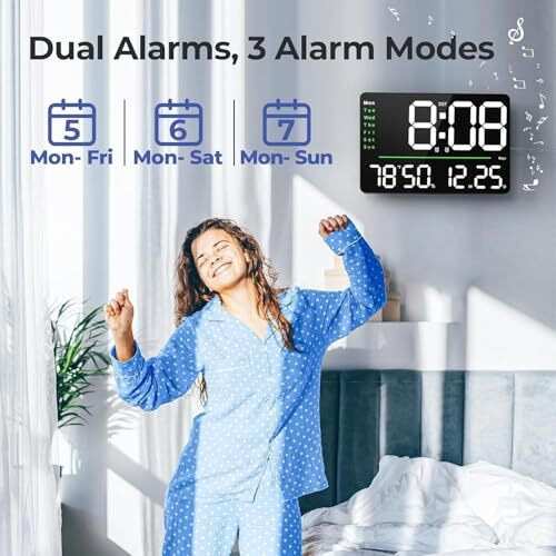 Aerys 16-Inch Digital Wall Clock, Large Led Display With Remote Control, Auto/Custom Dimmer, Temp & Humidity, Dual Alarms, For Living Room, Gym, Garage, Gift For Elderly (Font Colour May Vary)