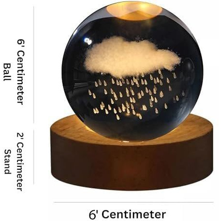 One94Store 3D Cloud Rain Crystal Ball Night Lamp,Creative Engraved Night Light, Usb Table Led Wooden Crystal Ball For Home Office Decoration Birthday Gift Adults (Cloud Rain)(Warm White)