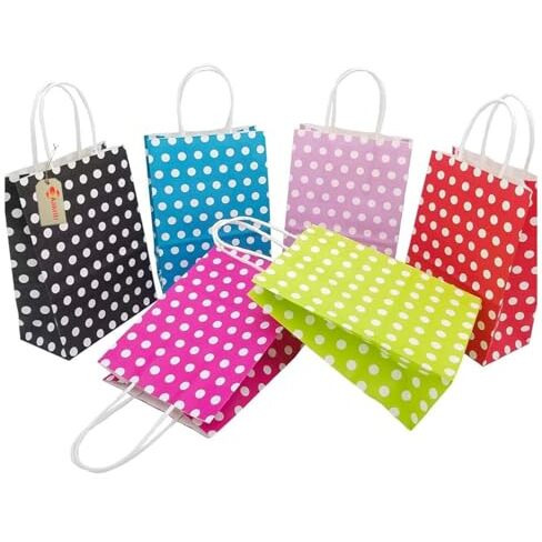 Aakriti Paper Gift Bags With Handles Polka Dot Paper Party Favor Bags For KidS Birthday Baby Shower Wedding Festivals Holiday Party (10 X8X3 Inch (Pack Of 10), Gift Bags Polka Dot Assorted)