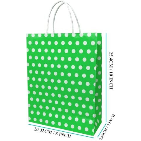 Aakriti Paper Gift Bags With Handles Polka Dot Paper Party Favor Bags For KidS Birthday Baby Shower Wedding Festivals Holiday Party (10 X8X3 Inch (Pack Of 10), Gift Bags Polka Dot Green)