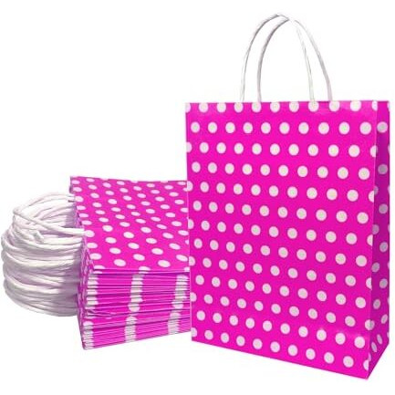 Aakriti Paper Gift Bags With Handles Polka Dot Paper Party Favor Bags For KidS Birthday Baby Shower Wedding Festivals Holiday Party (10 X8X3 Inch (Pack Of 10), Gift Bags Polka Dot Pink)