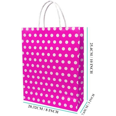 Aakriti Paper Gift Bags With Handles Polka Dot Paper Party Favor Bags For KidS Birthday Baby Shower Wedding Festivals Holiday Party (10 X8X3 Inch (Pack Of 10), Gift Bags Polka Dot Pink)