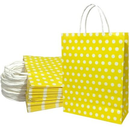 Aakriti Paper Gift Bags With Handles Polka Dot Paper Party Favor Bags For KidS Birthday Baby Shower Wedding Festivals Holiday Party (10 X8X3 Inch (Pack Of 25), Gift Bags Polka Dot Yellow)