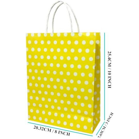 Aakriti Paper Gift Bags With Handles Polka Dot Paper Party Favor Bags For KidS Birthday Baby Shower Wedding Festivals Holiday Party (10 X8X3 Inch (Pack Of 25), Gift Bags Polka Dot Yellow)