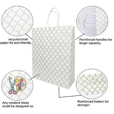 Aakriti Craft Paper Bags, Carry Bag For Wedding Party Craft Retail Packaging, Recycled Twist Handles Colorful White Small Gift Bags Shopping Bags Small Size 10 X 8 X 3 Inch (20 Pcs)