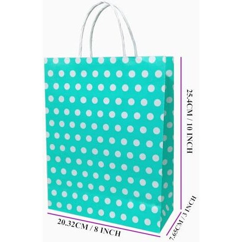 Aakriti Paper Gift Bags With Handles Polka Dot Paper Party Favor Bags For Kid's Birthday Baby Shower Wedding Holiday Party (Multi-Coloured, 10 X8X3 Inch (Pack Of 10), Gift Bags Polka Dot Ferozi)