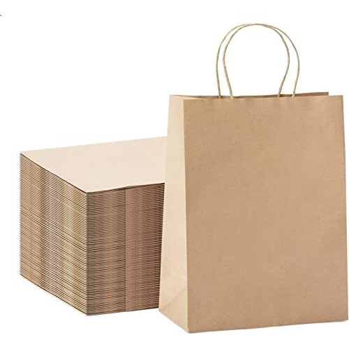 Aakriti Craft Paper Bags, Gift Bags With Handles, Small Craft Shopping Bags In Bulk For Boutiques, Small Business, Retail Stores, Gifts & Merchandise (Small-8.5X4.5X11 Inch Brown-25Pcs)