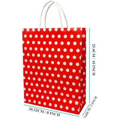 Aakriti Paper Gift Bags With Handles Polka Dot Paper Party Favor Bags For KidS Birthday Baby Shower Wedding Festivals Holiday Party (10 X8X3 Inch (Pack Of 25), Gift Bags Polka Dot Red)