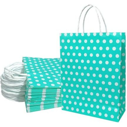 Aakriti Paper Gift Bags With Handles Polka Dot Paper Party Favor Bags For Kid's Birthday Baby Shower Wedding Holiday Party (Multi-Coloured, 10 X8X3 Inch (Pack Of 25), Gift Bags Polka Dot Ferozi)