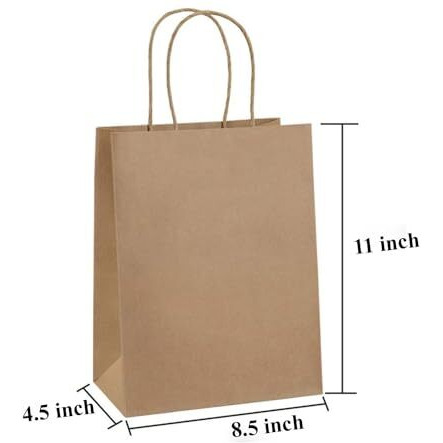 Aakriti Gift Bags Paper Gift Bags Brown Paper Bags With Handles Bulk Wedding Party Favor Bags, Kraft Grocery Shopping Bags, Retail Merchandise Bags (8.5&quotX4.5&quotX11" Inch, Pack Of 25 Pcs)