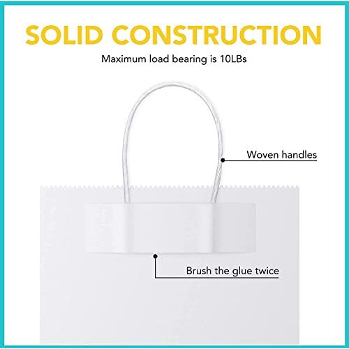 Aakriti Craft Paper Bags, Gift Bags With Handles, Small Craft Shopping Bags In Bulk For Boutiques, Small Business, Retail Stores, Gifts & Merchandise (Medium-9.75" X 4" X 12.5", White-25Pcs)