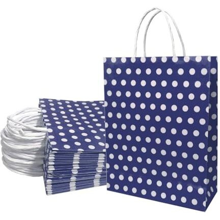 Aakriti Paper Gift Bags With Handles Polka Dot Paper Party Favor Bags For KidS Birthday Baby Shower Wedding Festivals Holiday Party (10 X8X3 Inch (Pack Of 25), Gift Bags Polka Dot Blue)