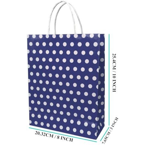 Aakriti Paper Gift Bags With Handles Polka Dot Paper Party Favor Bags For KidS Birthday Baby Shower Wedding Festivals Holiday Party (10 X8X3 Inch (Pack Of 25), Gift Bags Polka Dot Blue)