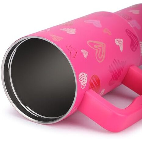 House Of Quirk 1200Ml Stainless Steel Tumbler Hot And Cold With Handle And Lid 2 Straw, Double Insulated Cup Leak Proof Mug Cupholder For Gym, Travelling (Rose Heart)