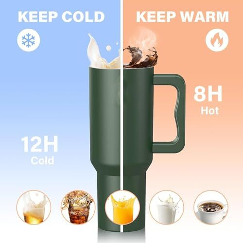 House Of Quirk 1200Ml Tumbler With Handle And Straw Lid Double Insulated Cup Reusable Stainless Steel Water Bottle Leak Proof Mug Cupholder For Gym, Travelling (Purple)