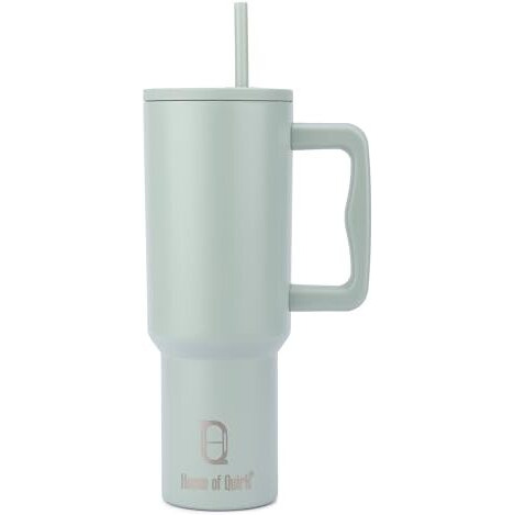 House Of Quirk 1200Ml Stainless Steel Tumbler Hot And Cold With Handle And Lid 2 Straw, Double Insulated Cup Leak Proof Mug Cupholder For Gym, Travelling (Lime Pistachio)