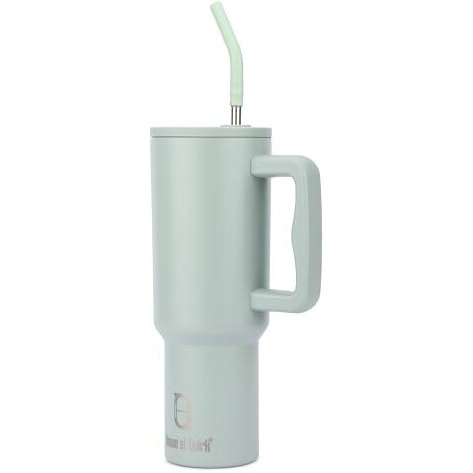 House Of Quirk 1200Ml Stainless Steel Tumbler Hot And Cold With Handle And Lid 2 Straw, Double Insulated Cup Leak Proof Mug Cupholder For Gym, Travelling (Lime Pistachio)