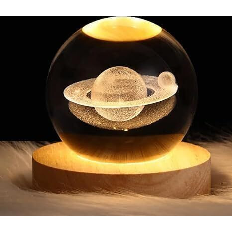 One94Store 3D Saturn Crystal Ball Night Lamp,Creative Engraved Crystal Ball Night Light, Usb Table Led Wooden Crystal Ball For Home Office Decoration Birthday Gift Adults (Saturn)(Warm White)