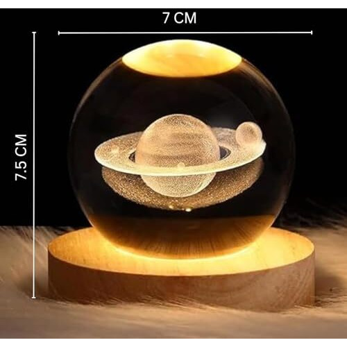 One94Store 3D Saturn Crystal Ball Night Lamp,Creative Engraved Crystal Ball Night Light, Usb Table Led Wooden Crystal Ball For Home Office Decoration Birthday Gift Adults (Saturn)(Warm White)